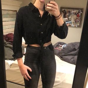 Cropped corduroy black button down